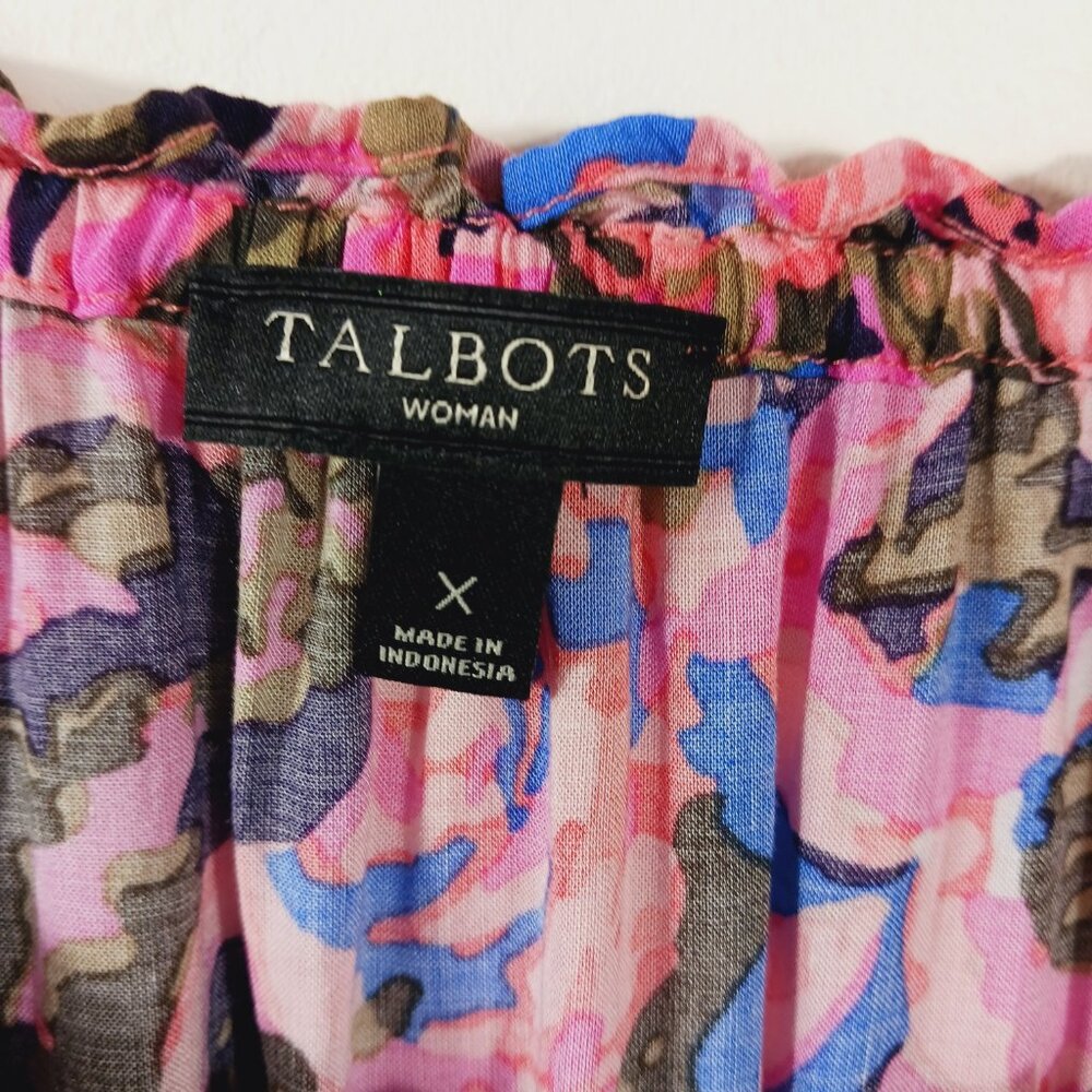 Talbots, Size X Top, Beautiful Multi-Color Print, Tie, Stretch Neck, 3/4 Sleeve - Picture 2 of 12